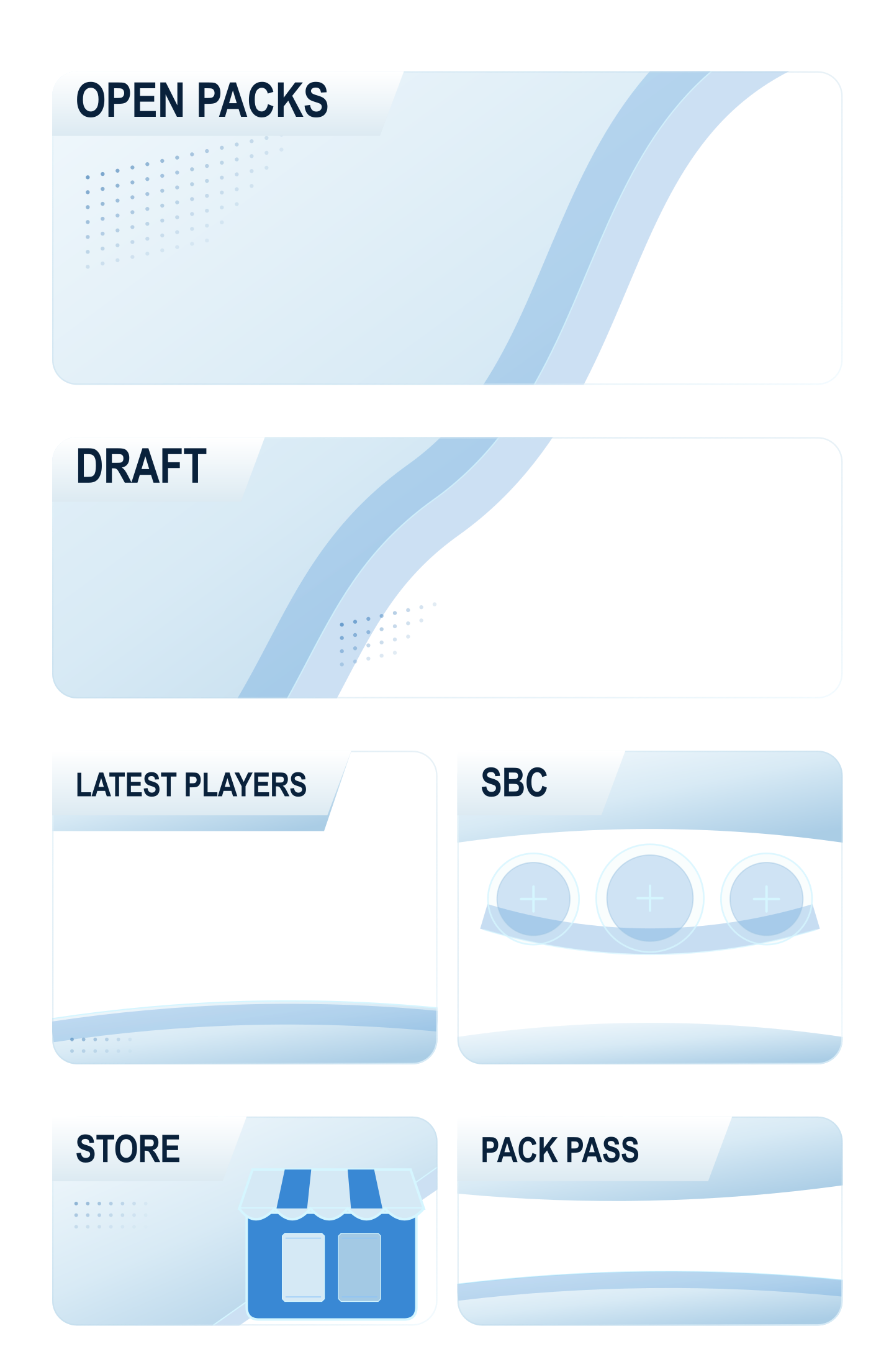 ETHERFC 27 Home menu artwork: Open Packs, Draft, Latest Players, SBC, Store and Pack Pass